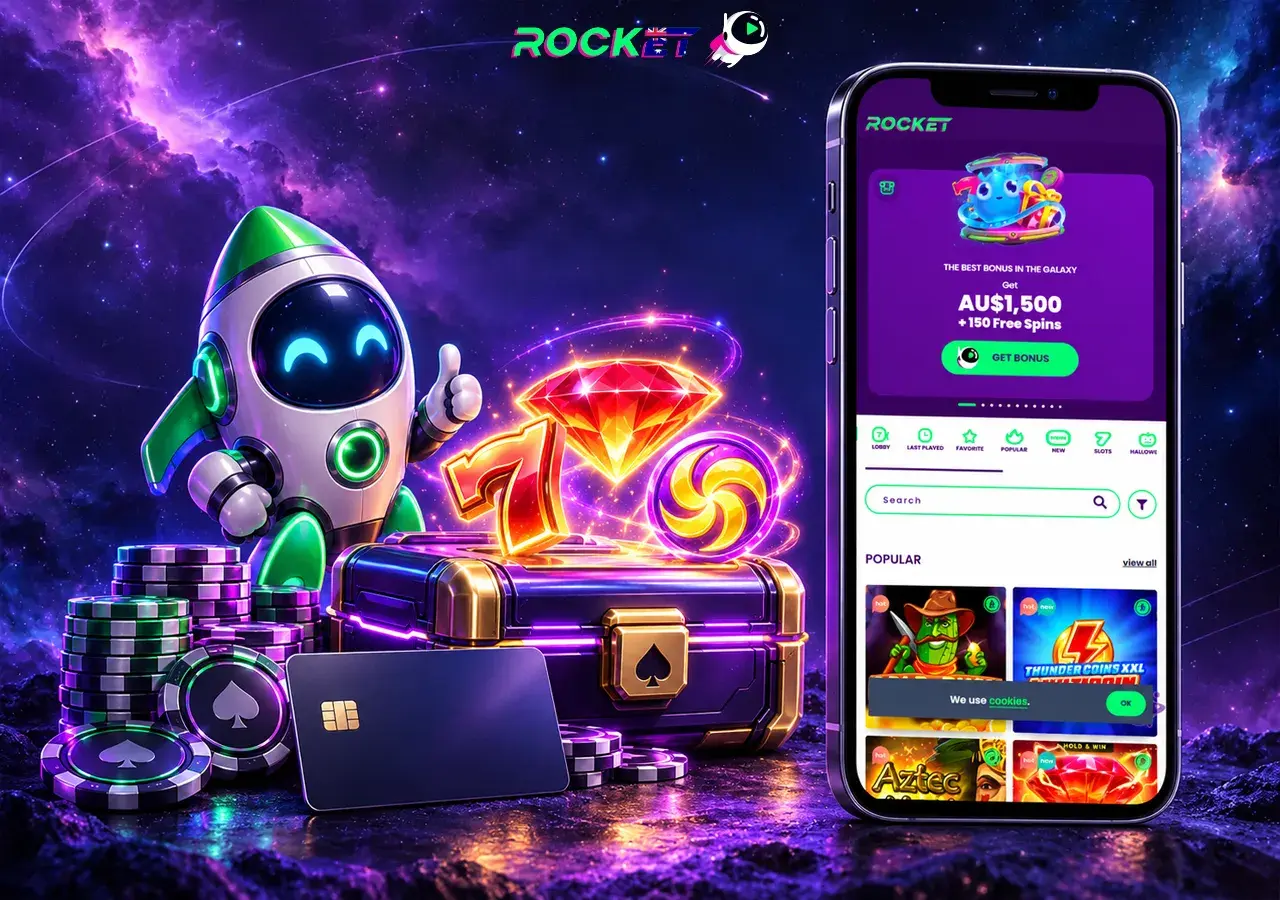 Rocket Casino Australia homepage and lobby