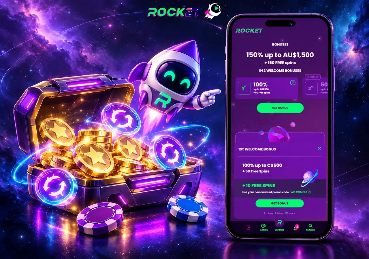 Rocket Casino welcome bonus offer for Australian players